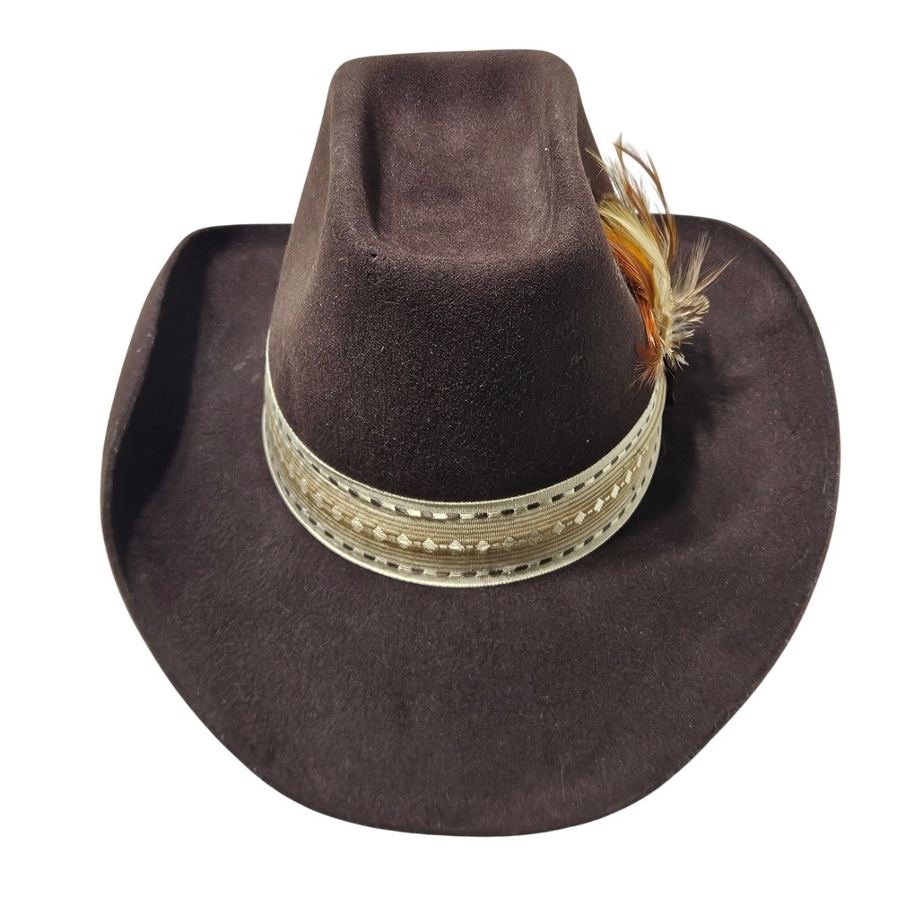 Miller Western Hat Men Brown 100% Wool Felt Feather Band 7 1/4